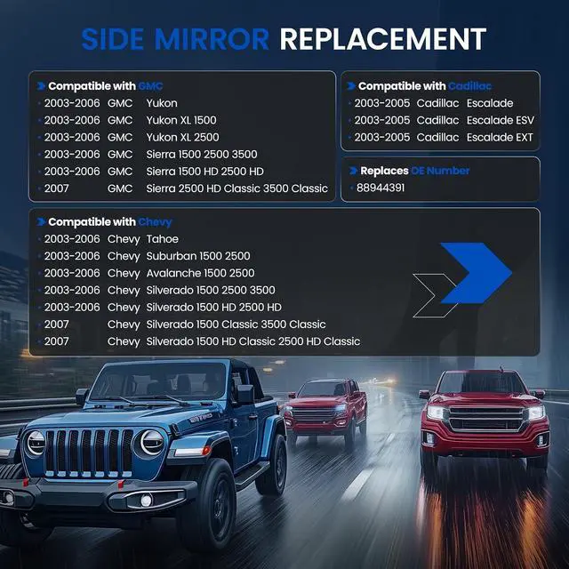 Alt view image 3 of 7 - Driver Left Side Heated Mirror Glass 88944391 Compatible With Cadillac Escalade Compatible With GMC Yukon Sierra 1500 Chevy Avalanche Silverado Suburban Tahoe 2003-2007 with Signal light