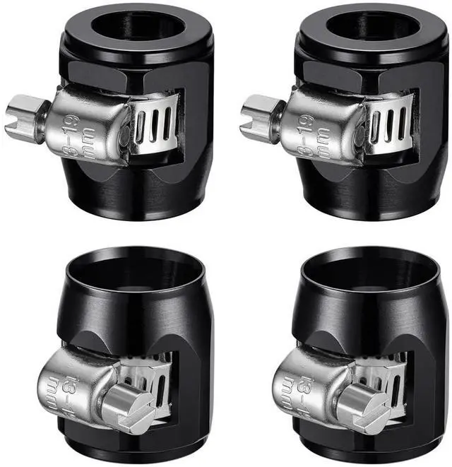 Main image of Flexible Rubber Pipe Clamps - 6AN Hose Finisher Clamp with Screw Band for 3/8 Fuel Line, 4Pcs/Pack Black Hose Connectors, Great for Fuel/Oil/Diesel/Gas/Air and Water Tube