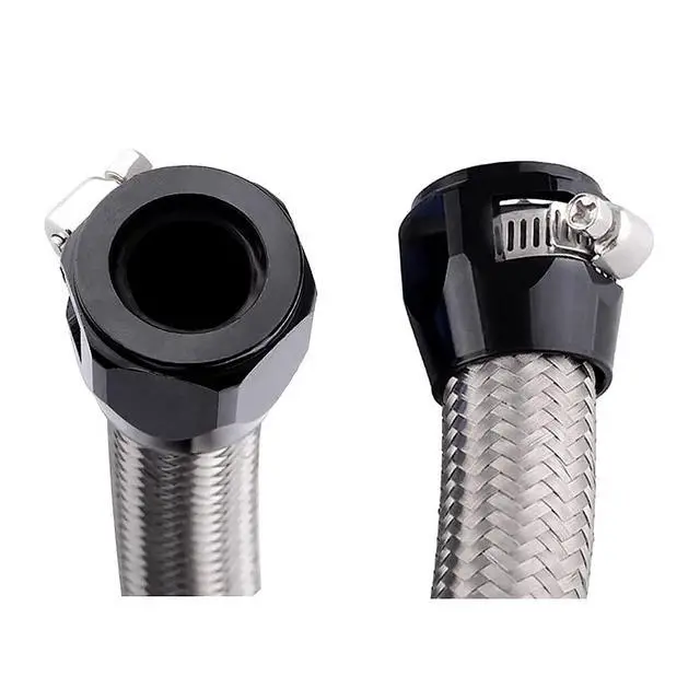 Alt view image 5 of 7 - Flexible Rubber Pipe Clamps - 6AN Hose Finisher Clamp with Screw Band for 3/8 Fuel Line, 4Pcs/Pack Black Hose Connectors, Great for Fuel/Oil/Diesel/Gas/Air and Water Tube