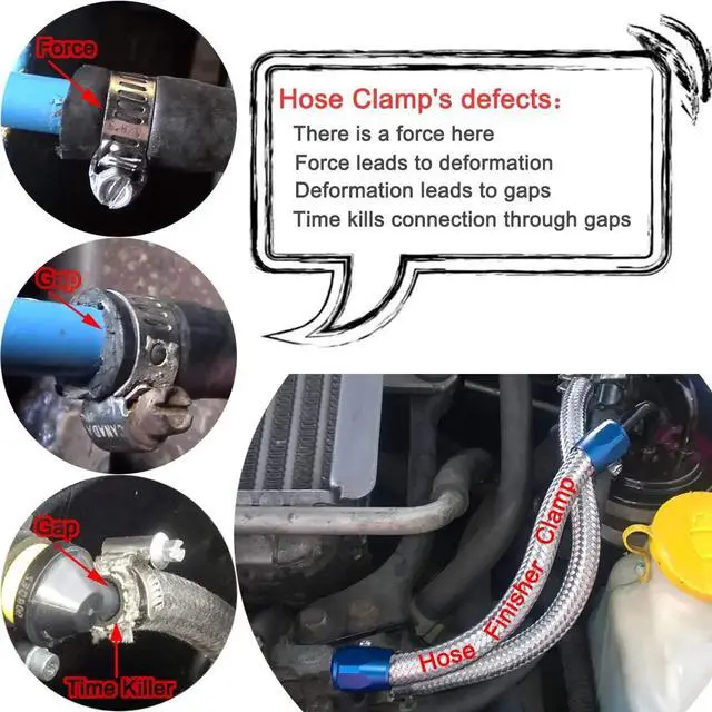 Alt view image 6 of 7 - Flexible Rubber Pipe Clamps - 6AN Hose Finisher Clamp with Screw Band for 3/8 Fuel Line, 4Pcs/Pack Black Hose Connectors, Great for Fuel/Oil/Diesel/Gas/Air and Water Tube