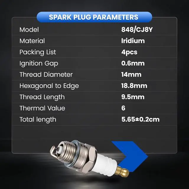 Alt view image 3 of 7 - CJ8Y Iridium Spark Plugs 4 Pack - Compatible with Shindaiwa 345/350/500, Tanaka TBC-250/2510, Echo CSG-670 & Husqvarna 122HB - Replaces 848 Spark Plug for Chainsaws, Trimmers & Power Equipment