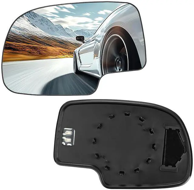 Main image of Driver Left Side Heated Mirror Glass Compatible With Cadillac Escalade Chevy Avalanche Silverado Tahoe Sierra 1500 Side View Mirror Glass with Rear Holder Replaces 88986362