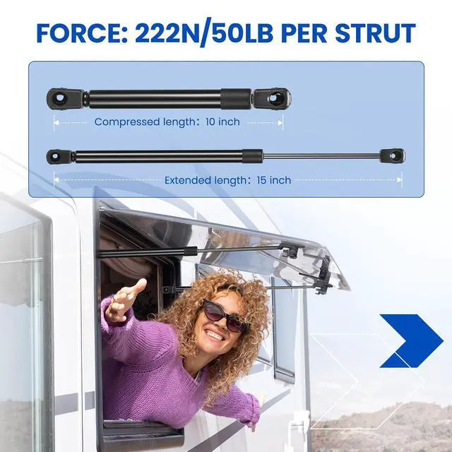 Alt view image 2 of 7 - C16-22127 15 inch 50Lb/222N Gas Struts Shock 15" Lift Support for are Leer Snugtop Truck Camper Shell Topper Rear Window Boat Truck Canopy Cap RV Bed Storage ToolBox Lid Cabinet Trap Door, 2pcs