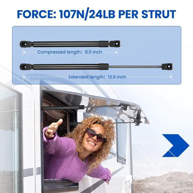 Alt view image 2 of 7 - C16-06389 14 inch 24Lb/107N Gas Struts Shock 14" 24lb Gas Spring Lift Support for are ATC Leer Camper Shell Awning Snugtop Topper Canopy Truck Cap Pickup Window RV Door Toolbox Lid, 2 Pcs Set