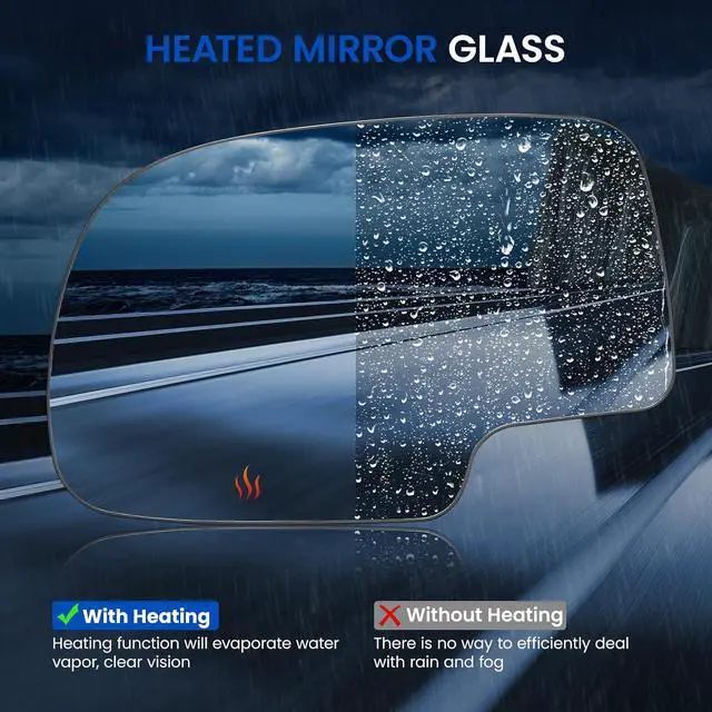 Alt view image 4 of 7 - Driver Left Side Heated Mirror Glass Compatible With Cadillac Escalade Chevy Avalanche Silverado Tahoe Sierra 1500 Side View Mirror Glass with Rear Holder Replaces 88986362