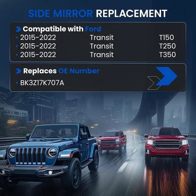 Alt view image 3 of 7 - Driver Left Side Lower Mirror Glass BK3Z17K707A Compatible With Ford Transit T150 T250 T350 Tow Mirror 2015-2022 Driver Left Side Lower Convex Glass with Rear Holder & Backing Plate