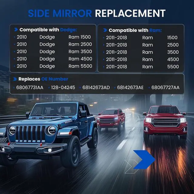 Alt view image 3 of 7 - Driver Left Side Lower Mirror Glass 68067731AA Compatible With Dodge Ram 1500 2500 3500 4500 5500 Towing Mirror 2010-2018, Left Side View Convex Lower Glass with Rear Mounting Bracket