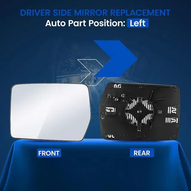 Alt view image 2 of 7 - Driver Left Side Heated Mirror Glass 4L3Z-17K707-DB 4L3Z17K707DB Compatible With Ford F150 2004-2014, Driver Left Exterior Side Rearview Mirror Glass with Rear Holder & Backing Plate
