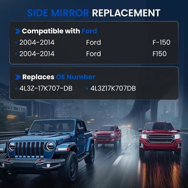 Alt view image 3 of 7 - Driver Left Side Heated Mirror Glass 4L3Z-17K707-DB 4L3Z17K707DB Compatible With Ford F150 2004-2014, Driver Left Exterior Side Rearview Mirror Glass with Rear Holder & Backing Plate