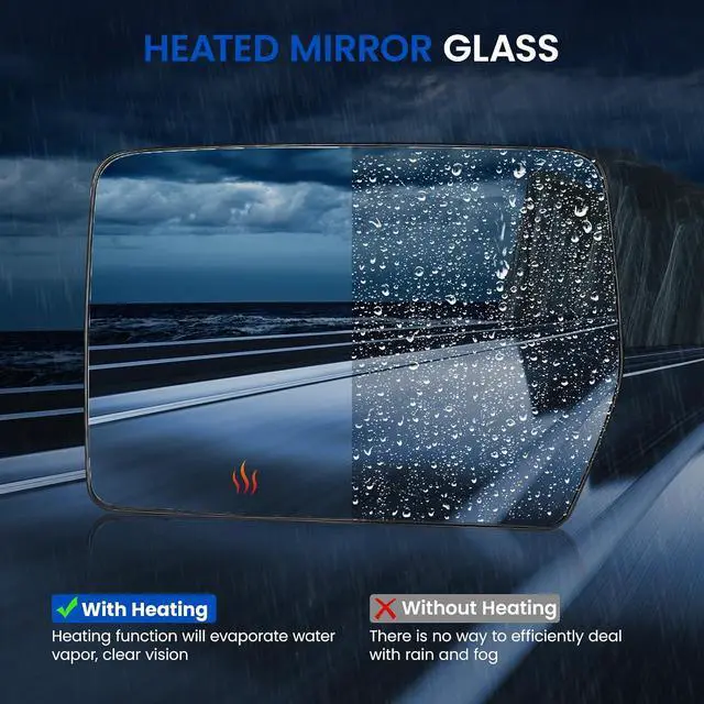 Alt view image 5 of 7 - Driver Left Side Heated Mirror Glass 4L3Z-17K707-DB 4L3Z17K707DB Compatible With Ford F150 2004-2014, Driver Left Exterior Side Rearview Mirror Glass with Rear Holder & Backing Plate