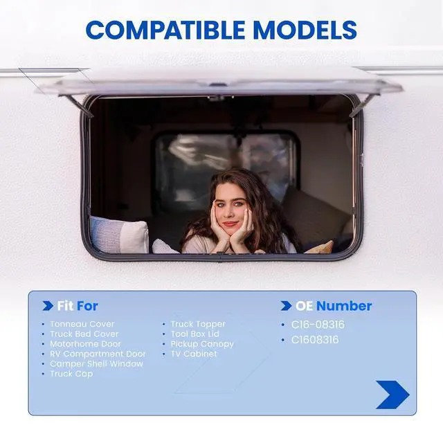 Alt view image 3 of 7 - C16-08316 C1608316 20 inch 40Lb/178N Gas Struts Shock Gas Spring Lift Support for RV Side Door Motorhome Door Camper Shell Rear Window Tonneau Cover Trap Door TV Cabinet RV Bed, 2 Pcs Set