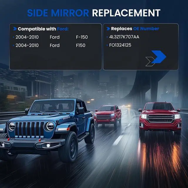 Alt view image 3 of 7 - Driver Left Side Mirror Glass Compatible With Ford F150 F-150 2004-2010, Driver Left Side LH Rearview Glass with Backing Plate Replaces 4L3Z17K707AA Rear View Mirror