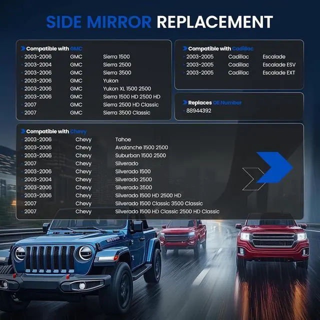 Alt view image 3 of 7 - Passenger Right Side Heated Mirror Glass 88944392 Compatible With Cadillac Escalade Compatible With GMC Yukon Sierra 1500 Chevy Avalanche Silverado Suburban Tahoe 2003-2007 with Signal light
