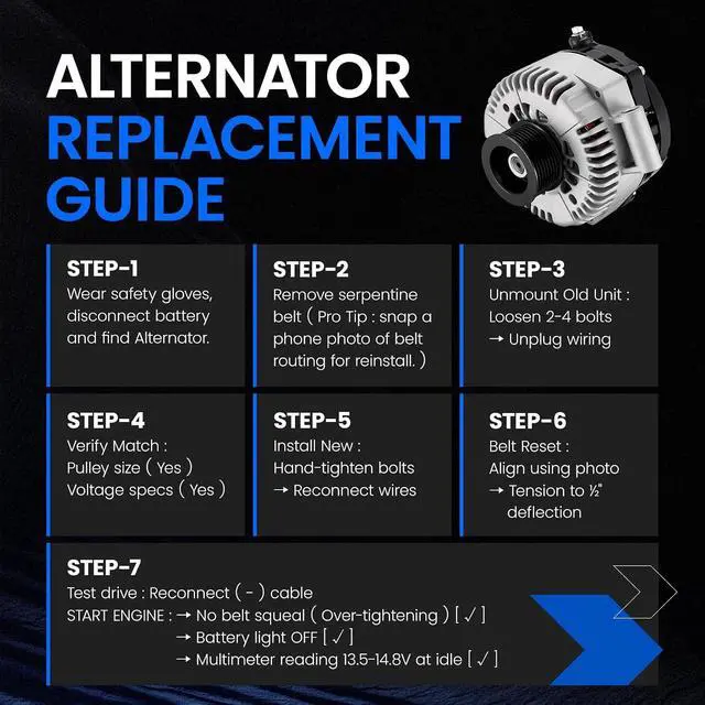 Alt view image 6 of 7 - 8522 Alternator for Ford F-250 Super Duty 2008-2010 6.4L V8, 125A | For Ford F-350 Super Duty F-450 Super Duty F-550 Super Duty 2008-2010, 12V, CW, Clock 4, S8 Pulley, IF, IR