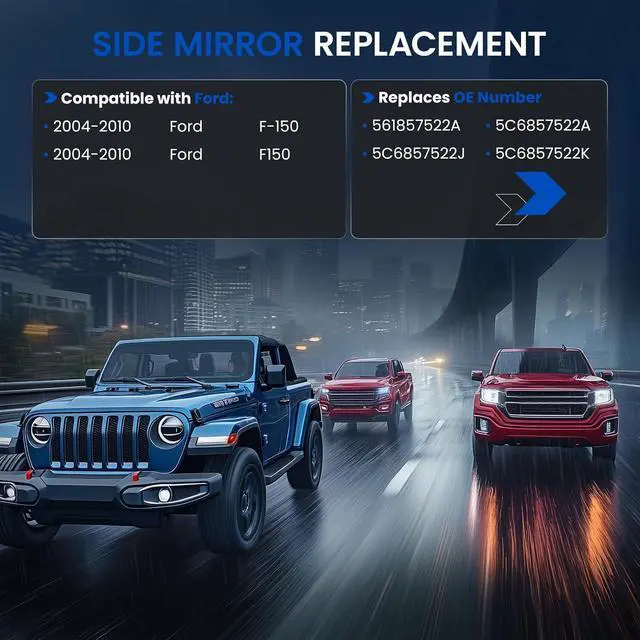 Alt view image 3 of 7 - Passenger Right Side Convex Mirror Glass Compatible With Ford F150 F-150 Side Mirror with Backing Plate, Passenger Right Side RH Rear View Replaces 4L3Z17K707AB