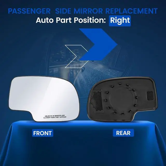 Alt view image 2 of 7 - Passenger Right Side Mirror Glass 12477844 Compatible With Cadillac Escalade Chevy Silverado 1500 2500 3500 Avalanche Suburban Tahoe Sierra Yukon Right Side Convex Mirror with Backing Plate