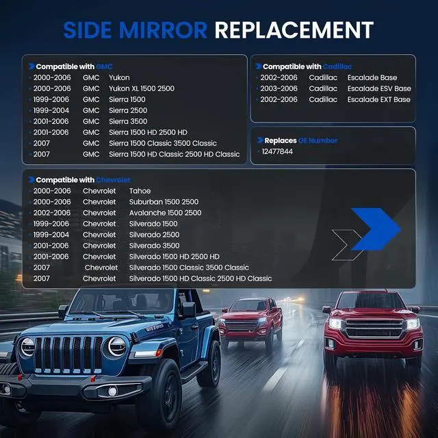 Alt view image 3 of 7 - Passenger Right Side Mirror Glass 12477844 Compatible With Cadillac Escalade Chevy Silverado 1500 2500 3500 Avalanche Suburban Tahoe Sierra Yukon Right Side Convex Mirror with Backing Plate