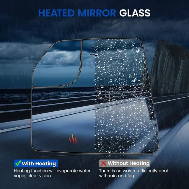 Alt view image 4 of 7 - Driver Left Side Heated Mirror Glass Compatible With Ford F150 Mirrors 2015 2016 2017 2018 2019 2020, Driver Left Side View Blind Spot Mirror with Backing Plate Replaces FL3Z17K707L