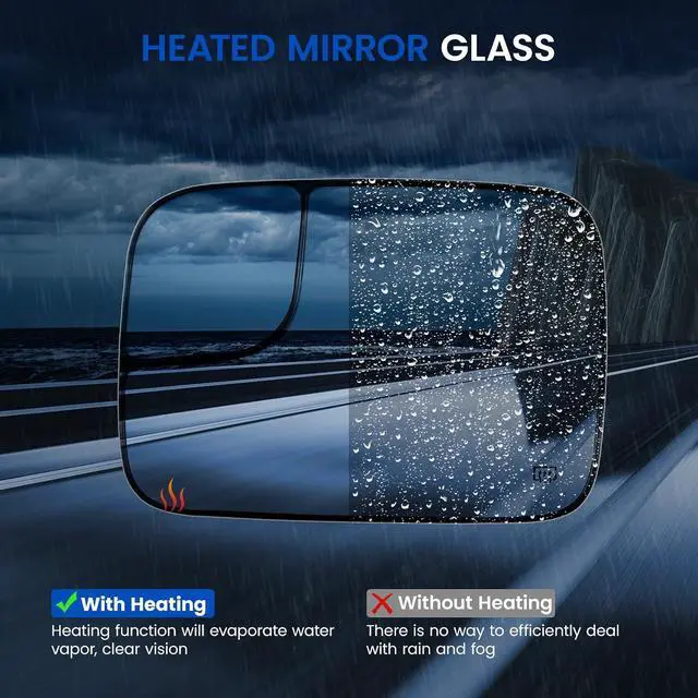 Alt view image 4 of 7 - Driver Left Side Heated Mirror Glass 5161011AA Compatible With Dodge Ram 1500 2500 3500 Mirrors 2005 2006 2007 2008, Driver Left Side Rear View Mirror Flat Glass with Backing Plate