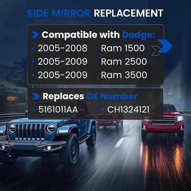 Alt view image 3 of 7 - Driver Left Side Heated Mirror Glass 5161011AA Compatible With Dodge Ram 1500 2500 3500 Mirrors 2005 2006 2007 2008, Driver Left Side Rear View Mirror Flat Glass with Backing Plate
