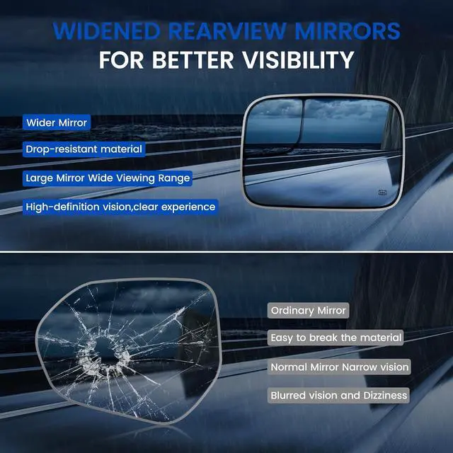 Alt view image 6 of 7 - Driver Left Side Heated Mirror Glass 5161011AA Compatible With Dodge Ram 1500 2500 3500 Mirrors 2005 2006 2007 2008, Driver Left Side Rear View Mirror Flat Glass with Backing Plate