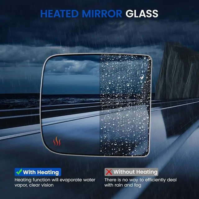 Alt view image 4 of 7 - Passenger Upper Side Heated Mirror Glass Compatible With Dodge Ram 1500 2500 3500 2010-2020 Passenger Right Side Rear View Mirror Flat Glass with Backing Plate Replaces 68067728AA CH1325128
