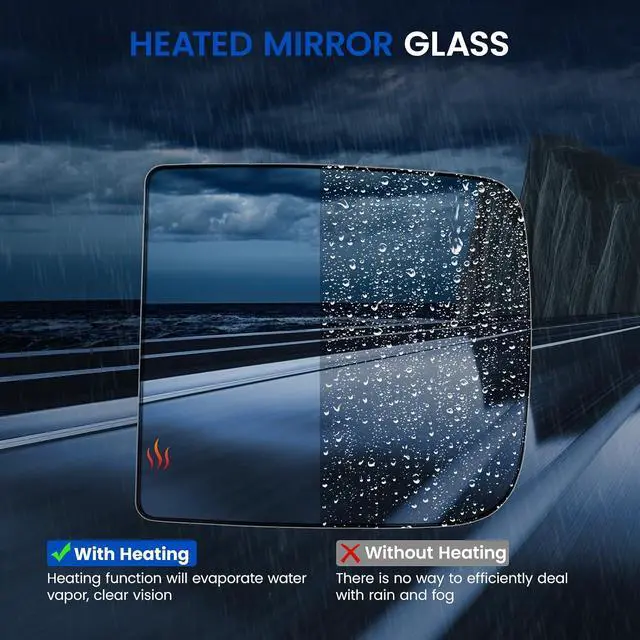 Alt view image 4 of 7 - Driver Left Side Upper Heated Mirror Glass 68067727AA CH1324127 Compatible With Dodge Ram 1500 2500 3500 2010-2020 Driver Left Side Rear View Mirror Flat Glass with Backing Plate