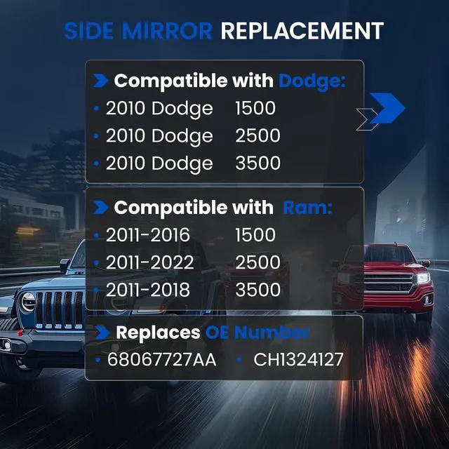 Alt view image 3 of 7 - Driver Left Side Upper Heated Mirror Glass 68067727AA CH1324127 Compatible With Dodge Ram 1500 2500 3500 2010-2020 Driver Left Side Rear View Mirror Flat Glass with Backing Plate