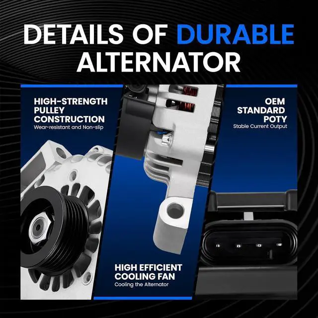 Alt view image 4 of 7 - 8497 Alternator for Chevrolet Trailblazer 2006 4.2L L6, 150A | For GMC Envoy 2006, For Buick Rainier 2006, 12V, Clockwise Rotation, 6-Groove, Internal Fan, Internal Regulator