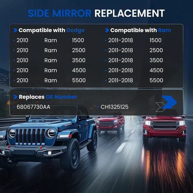 Alt view image 3 of 7 - Passenger Right Side Lower Mirror Glass 68067730AA Compatible With Dodge Ram 1500 2500 3500 4500 5500 Towing Mirror 2010-2018, RH Side View Lower Convex Glass with Rear Mounting Bracket