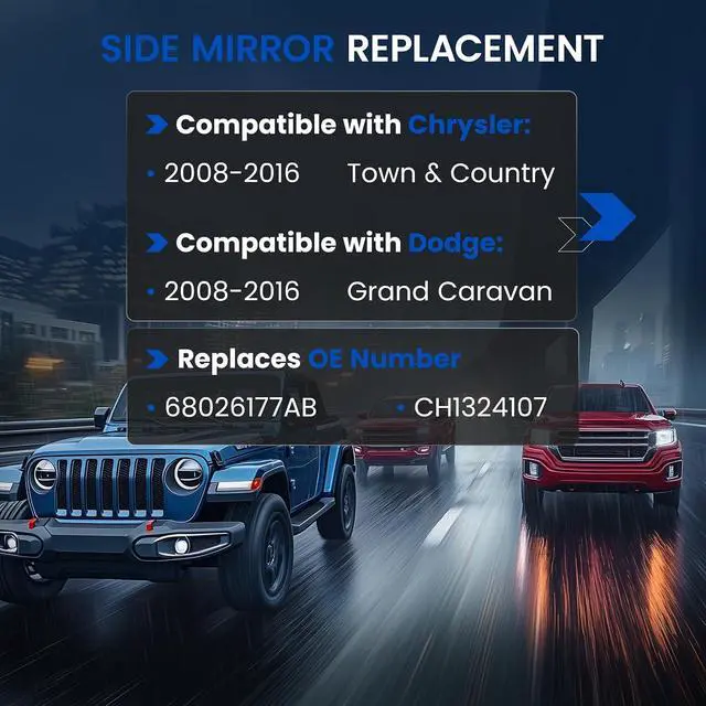Alt view image 3 of 7 - Driver Left Side Heated Mirror Glass Compatible With Chrysler Town & Country Compatible With Dodge Grand Caravan 2008-2016 Left Side View Mirror Convex Glass with Backing Plate 68026177AB