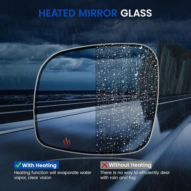 Alt view image 4 of 7 - Driver Left Side Heated Mirror Glass Compatible With Chrysler Town & Country Compatible With Dodge Grand Caravan 2008-2016 Left Side View Mirror Convex Glass with Backing Plate 68026177AB