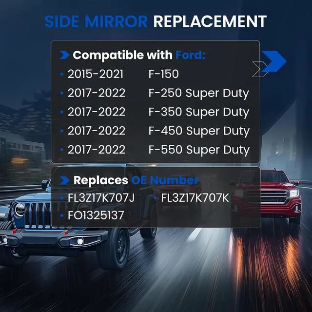 Alt view image 3 of 7 - Passenger Right Side Heated Lower Mirror Glass FL3Z17K707J Compatible With Ford F150 F250 F-350 F-450 F-550 Super Duty 2015-2022, Right Side Rear View Mirror Convex Glass with Backing Plate