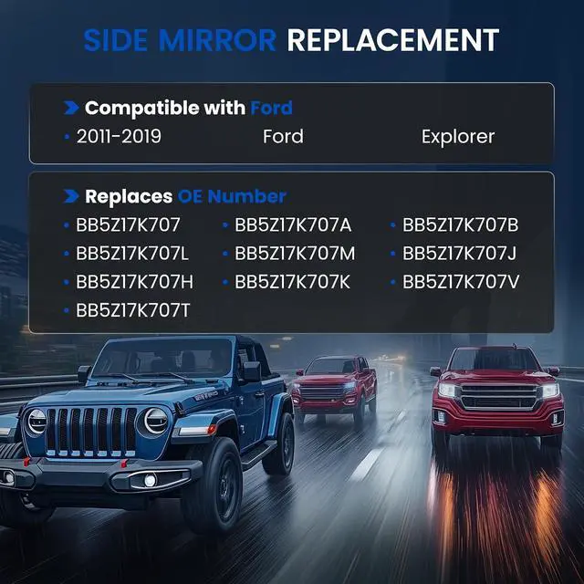 Alt view image 3 of 7 - Passenger Right Side Heated Mirror Glass BB5Z17K707L BB5Z17K707M Compatible With Ford Explorer 2011-2019 Passenger Right Side Rear View Mirror Convex Glass with Rear Holder