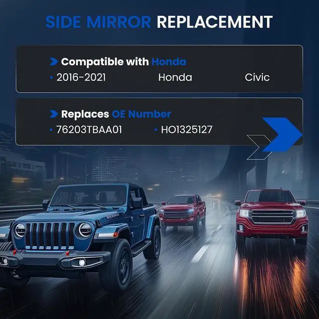 Alt view image 3 of 7 - Driver Left Side Heated Mirror Glass Compatible With Honda Civic 2016-2021 Driver Left Side Rear View Mirror Convex Glass with Backing Plate Replaces 76203TBAA01 HO1325127