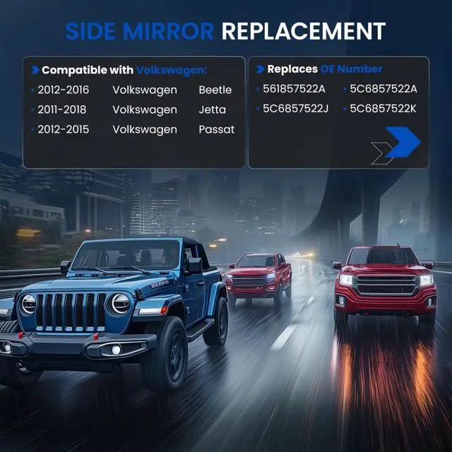 Alt view image 3 of 7 - Passenger Right Side Heated Mirror Glass 561857522A Compatible With Volkswagen VW Passat Beetle Jetta 2011-2018, Right Side Rearview Convex Glass Rear View Mirror with Backing Plate