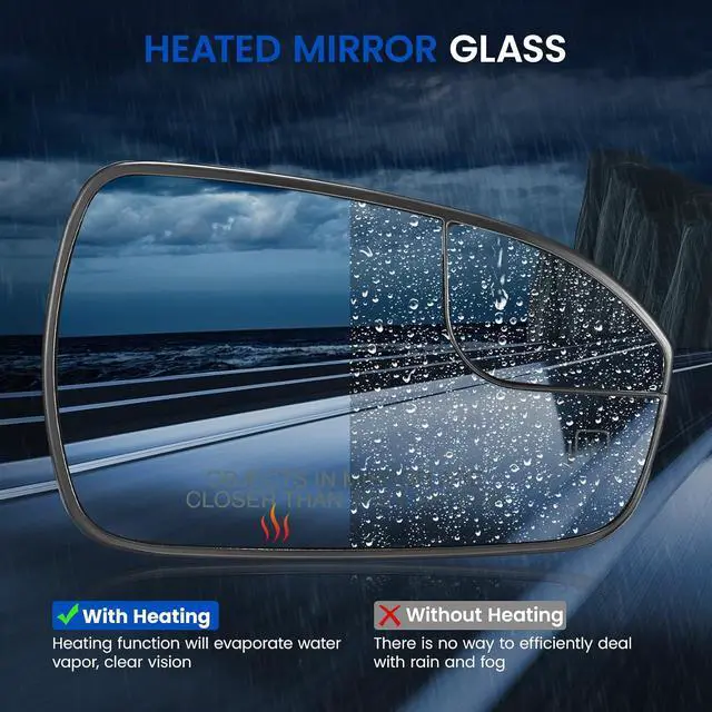 Alt view image 4 of 7 - Passenger Right Side Heated Mirror Glass DS7Z-17K707-B DS7Z17K707B Compatible With Ford Fusion 2013-2020 Passenger Right Side Rear View Mirror Convex Glass with Rear Holder & Backing Plate