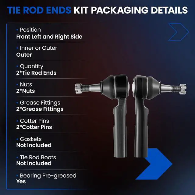 Alt view image 3 of 7 - 2PCS ES3493T ES3493 Front Outer Tie Rod Ends Kit Compatible with Chevy Tahoe Silverado Suburban 1500 1999-2006,Compatible with Cadillac Escalade 2002-2006, Compatible with GMC Sierra 1500 Yukon