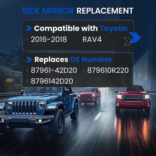 Alt view image 3 of 7 - Driver Left Side Heated Mirror Glass Compatible With Toyota RAV4 Mirrors 2016 2017 2018 Driver Left Side LH Flat Glass Rear View Mirror with Backing Plate Replaces 87931-42D50