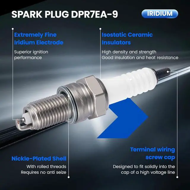 Alt view image 2 of 7 - DPR7EA-9 Spark Plugs 4 Pack - Compatible with Honda for Yamaha for Arctic Cat Compatible with Suzuki for Triumph for Kawasaki For Motorcycle - Nickel - Replaces 5129 Spark Plug