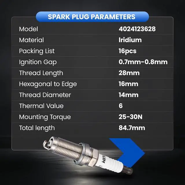 Alt view image 7 of 7 - 4024123628 Iridium Spark Plugs 16 Pack - Compatible with 2011-2021 Ram 1500 Big Horn Crew Cab Pickup 4-Door 5.7L V8 GAS OHV Naturally Aspirated - Compatible with Ram 1500 5.7L V8 2011-2021