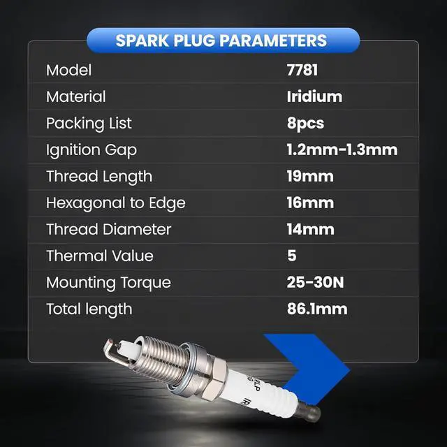 Alt view image 7 of 7 - 7781 Iridium Spark Plugs 8 Pack - Compatible with Chrysler 300 Pacifica Sebring Town & Country Compatible with Dodge Avenger Challenger Charger Grand Caravan Journey Magnum Nitro, VW Routan