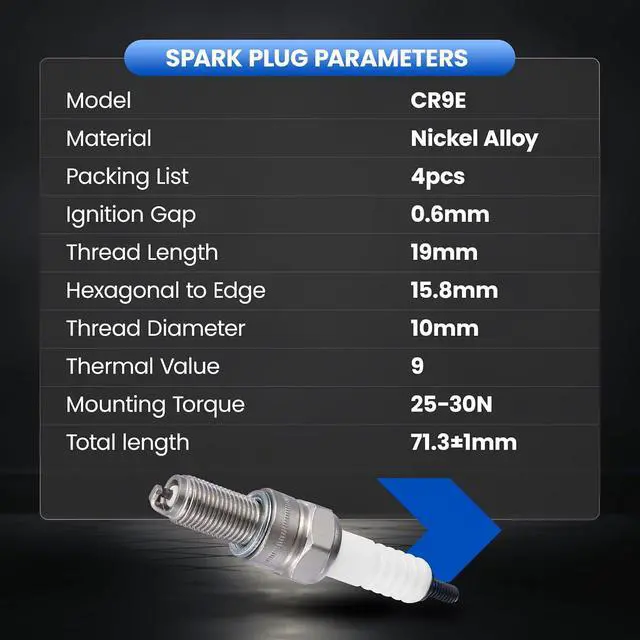 Alt view image 7 of 7 - CR9E Spark Plugs 4 Pack - Compatible with Aprilia Ducati for Kawasaki Compatible with Suzuki for Yamaha For Motorcycle- Nickel - Replaces 6263 Spark Plug