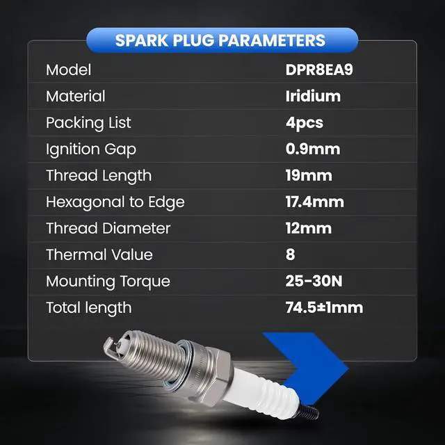 Alt view image 7 of 7 - DPR8EA9 Iridium Spark Plugs 4 Pack - Compatible with Kawasaki Triumph Yamaha Honda Suzuki KTM For Motorcycle - Replaces 4929 Spark Plug