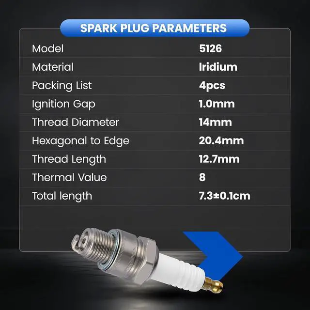 Alt view image 4 of 7 - 5126 Iridium Spark Plugs 4 Pack - Compatible with Nissan Compatible with Suzuki Mariner Tohatsu Yamaha for Universal Motorcycle - Replaces B8HS-10 Spark Plug