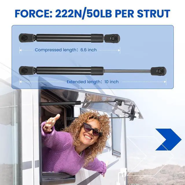 Alt view image 2 of 7 - C1610445 C1624093 10" Gas Strut,50Lbs/222N Lift Support,10 inch Gas Spring Shocks Prop Lift for Truck Pickup Tool Box Lid RV Door, Cabinet Lid Door Replacement, 2-Piece Set (C1624093A)