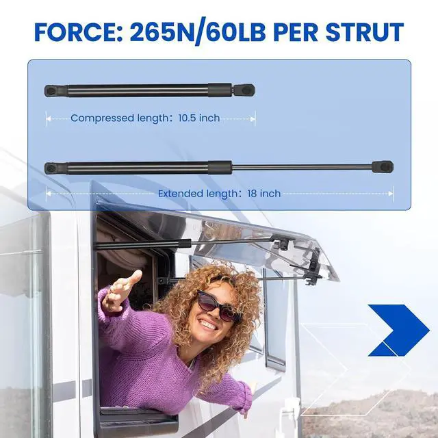 Alt view image 2 of 7 - SE180P60 18" Gas Strut,60Lbs/267N Lift Support,18 inch Gas Spring Shocks Prop Lift for Leer Camper Shell Truck Cap Canopy Topper Rear Window Replacement, 2-Piece Set