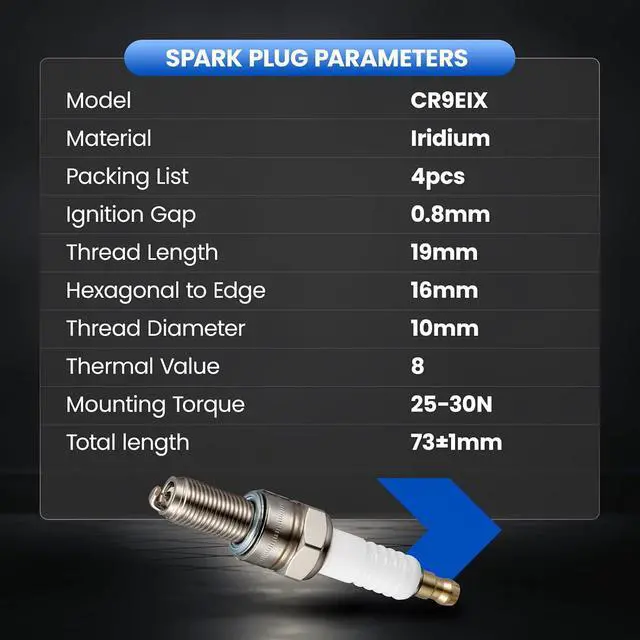 Alt view image 7 of 7 - CR9EIX Iridium Spark Plugs 4 Pack - Compatible with Ranger 900 Ranger RZR 900 Zephyr 999S TC Katana YZF600R FX Nytro MTX RTX etc. Engine - Replaces 3521 Spark Plug