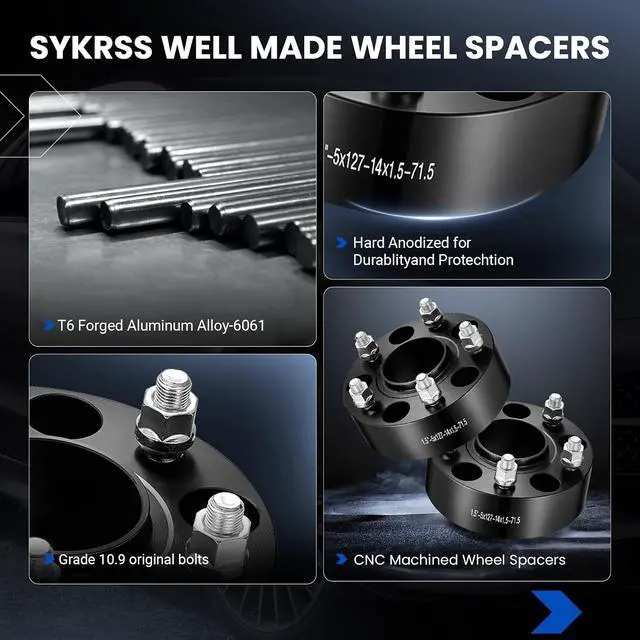 Alt view image 4 of 7 - SYKRSS5x127 Wheel Spacers 1.5inch Compatible with Jeep Commander Wrangler Grand Cherokee, 71.5mm Center Bore & 5 Lug Forged 5x5 Wheel Adapters 1/2x20 Compatible with Dodge Journey, 4PCS