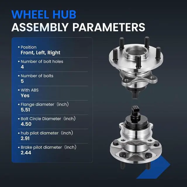 Alt view image 4 of 7 - 513163 Front Wheel Bearing and Hub Assembly 2PCS | Compatible with Lexus LS430 2001-2006 4.3L V8 Gas
